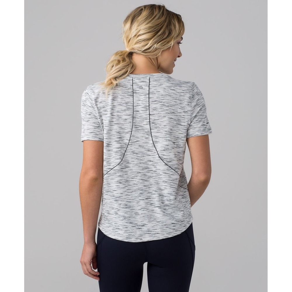 Lululemon S/S Long Distance Top 10 White Black Space Dye Athletic Yoga Shirt - Picture 3 of 7